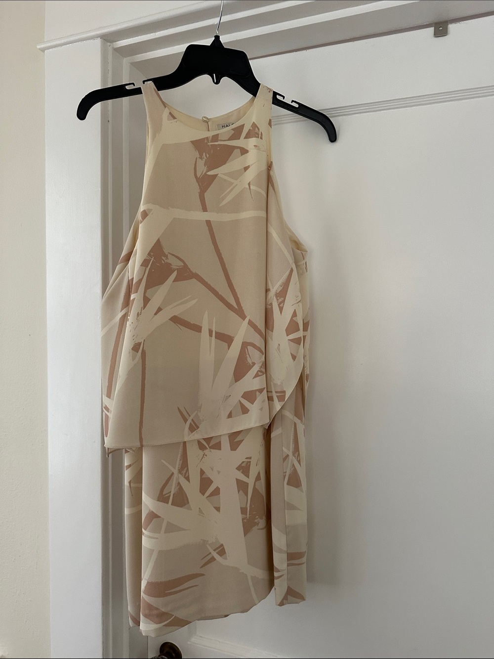 Halston Heritage Beige & Cream Layered High-Low Dress
